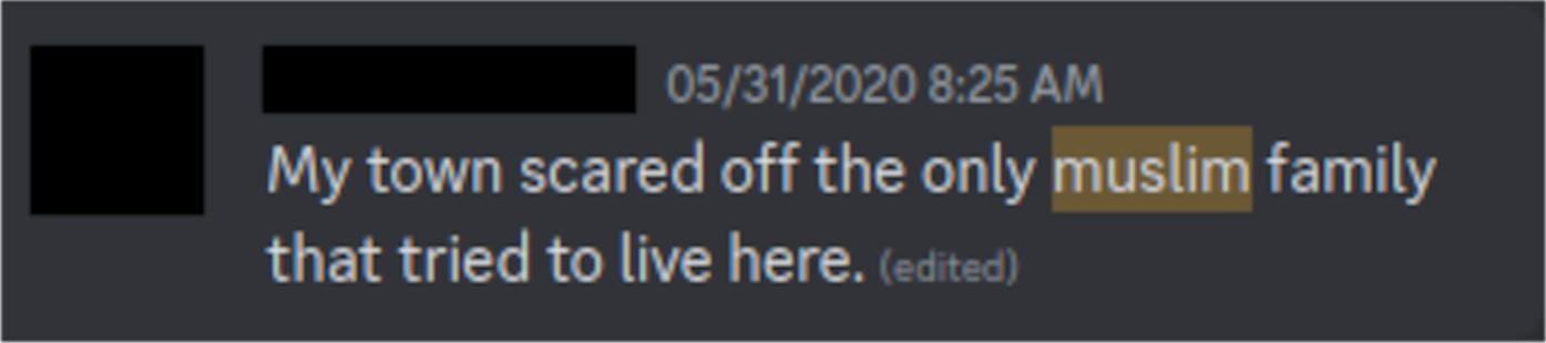 Discord Server: "My town scared off the only muslim family that to live here (edited)"